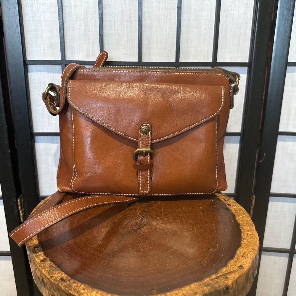 Patricia Nash Avellino Crossbody Cognac Brown Leather Purse Bag EUC